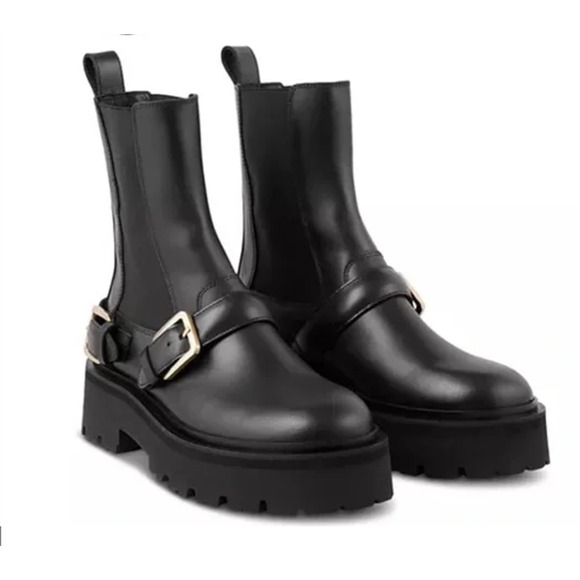 NWOT Sandro Helen Chunky Sole Buckled Chelsea Boots Black Women's 40/ US 9.5 - Picture 1 of 7